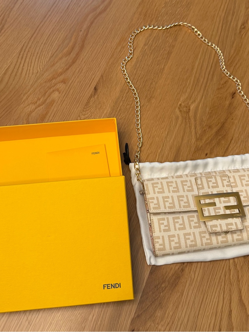 Fendi Beige FF Logo Continental Wallet with Gold Buckle Accent - Picture 15 of 15